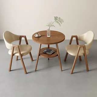 FAXJRU Runder Esstisch mit 2 Stühlen Essgruppen, 2er Set Esszimmerstühle mit küchentisch Esszimmergruppe, Tischgruppe Sitzgruppe für Balkon, Küche, Wohnzimmer,Kunstleder/Tuch Stuhl, Khaki,