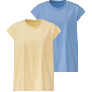 esmara® Damen T-Shirts Oversize 2er (XS(32/34), blau/gelb)