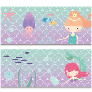 Bordüre 15cm x 200cm für Kinderzimmer Babyzimmer Dekor Aufkleber Wandbordüre selbstklebend Wandtattoo für Kinder Mädchen Junge Y033 (Meerjungfrauen)