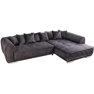 Riess Ambiente Modernes XXL Ecksofa DECADENCIA - 320cm - dunkelgrau Samt - Bigsofa inkl. Kissen