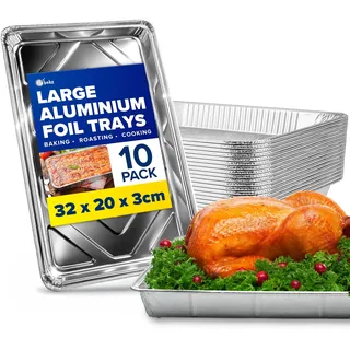 ebake Aluschalen – 10 Stück Einweg Alu Grillschalen (32 cm x 20 cm x 3,3 cm) – Große Grillschale alu zum Backen, Braten, Kochen, Grillen, Grillen und Aufbewahren von Lebensmitteln