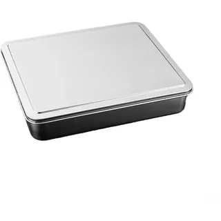 Edelstahl Tiramisu Form rechteckig mit Deckel, staubdichte Backform für Kuchen und Lasagne, spülmaschinenfest, tiefes Design zur Kühlschrankaufbewahrung, Silber(33)