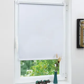 Grandekor Verdunklungsrollo ohne Bohren 75 x 160cm (Stoffbreite 75cm) | Weiß Klemmrollo Thermorollo mit Hitzeschutz, Rollos für Fenster Montage mit oder ohne Bohren Sicht-& Sonnenschutz