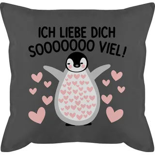 Shirtracer Dekokissen Ich liebe dich SOOOO viel Pinguin - Valentinstag so viel liebe Geschen, Dekokissen Valentinstag Geschenk grau