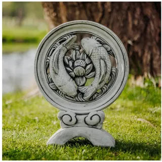gartendekoparadies.de Gartenfigur Skulptur mit Koi-Fischen, Steinfigur, H. 52 cm, 18 kg, Frostsicher grau
