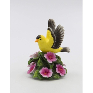 Cosmos Gifts 5260 Dekofigur Goldfinch Vogel mit Wildrose, Porzellan, 9,5 cm hoch
