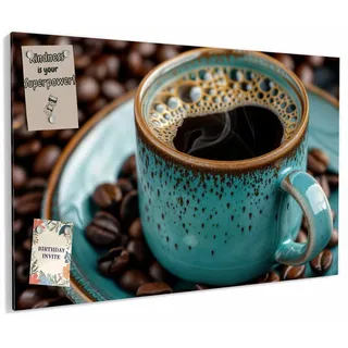 Primedeco Memoboard Metall Kaffee mit Tasse – beschreibbar & magnetisch, (Inklusive Stift, Magnete und Montagematerial, 1-tlg., 9 verschiedene Größen), Magnetisch und Beschreibbar 60 cm x 40 cm
