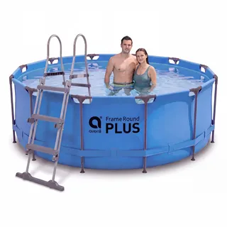 Frame Pool 366x100cm Stahlrahmen Aufstellpool Rund mit Sicherheitsleiter Blau