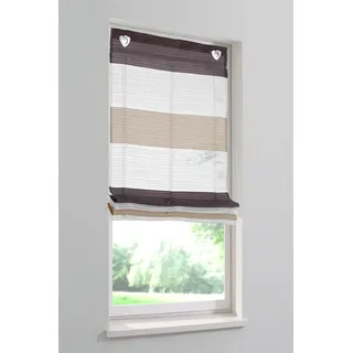 HOME WOHNIDEEN Raffrollo HOME WOHNIDEEN "Sarnia" Gr. 3, braun (stein), B:80cm H:135cm, Organza, Obermaterial: 100% Polyester, Raffrollos, mit Querstreifen
