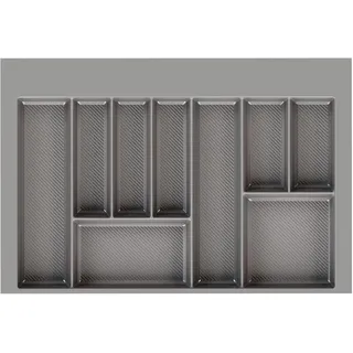 Sossai Besteckeinsatz Divio Grip für 80cm breite Schubladen, 75x49 cm - zuschneidbar, 9 Fächer, Farbe: Anthrazit, Besteck-Organizer aus robustem Kunststoff