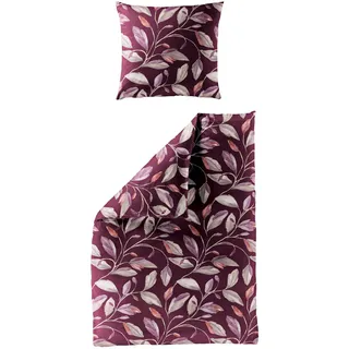 JACK by Bierbaum Mako Satin Bettwäsche 135x200cm 2 TLG. Blätter Blatt Bordeaux Lila Orange