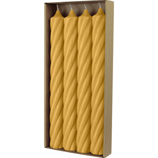 Stabkerzen aus Paraffin, RUSTIC TWIST, 250/28 mm, Senf, WENZEL, Brenndauer ca. 16h, 4 Stück pro Verpackung
