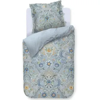 PiP Studio Bettwäsche Saluti Grandi Light Blue, Perkal, 3 teilig, Blüten, florale Elemente, Gestreift blau