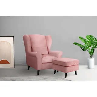 Sessel HOME AFFAIRE "Ohrensessel CHISTELLE, wahlweise mit Polsterhocker", rosa, B:81cm H:99cm T:87cm, 100% Polyester, Sessel, Sessel, mit Wellenunterfederung, Maße: B/T/H: 81/87/99 cm