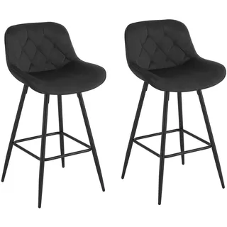 EUGAD Barhocker 2er Set, Barstühle mit Rückenlehne, ergonomischer Polsterhocker mit Samtbezug, Hocker für Bar Kücheninsel Bistro, mit Metallbeinen, Fußstütze, Schwarz, 1068BY-2