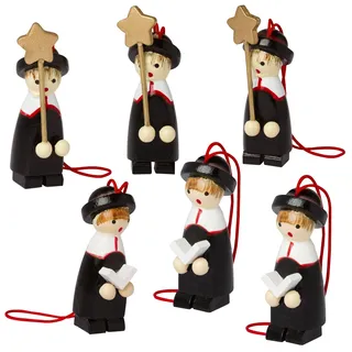 BRUBAKER 6-teiliges Set Christbaum Anhänger Sternsinger | Natürlicher Holz-Baumschmuck handbemalt für den Weihnachtsbaum - Weihnachtsanhänger