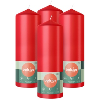 Bolsius Glatte Stumpenkerzen - Rot - 4 Stück - 20 x 7 cm - Dekorative Haushaltkerzen - Brenndauer 75 Stunden - Unparfümierte - Enthält Natürliches Pflanzenwachs - Ohne Palmöl