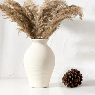 Luka Rustikale Keramikvase, 23,4 cm, weiß gekalkte Terrakotta-Vasen, dekorative Vasen aus Ton, dekorative Vasen für Heimdekoration, Tisch, Wohnzimmer, Regal, Kamindekoration (gebrochenes Weiß)