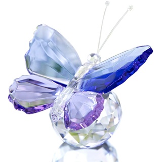 Blauer und lila Kristallschmetterling mit Kugelbasis, Briefbeschwerer aus Glas, Tierfigur für Wohnzimmer, Geburtstagsgeschenk für die Dame
