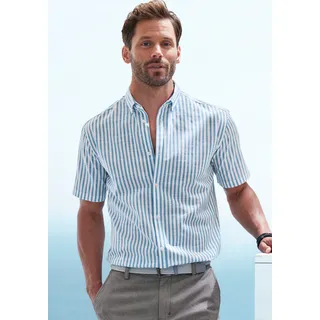 John Devin Kurzarmhemd JOHN DEVIN "Regular Fit", Herren, Gr. L (41/42), N-Gr, blau (blau, gestreift), Web, Obermaterial: 100% Baumwolle, gestreift, regular fit, Rundhals, abgesteppte Kante, Hemden, Streifenhemd mit Button-down-Kragen aus reiner Baumwolle, Topseller