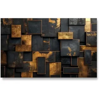 18meng Art Abstrakt Leinwand Bilder Schwarzes Gold 100x60 cm Modern Groß XXL Leinwandbild Wohnzimmer Schlafzimmer Wandbild Kunstdruck Wandbilder Canvas Desing Bild auf Leinwand Ungerahmt