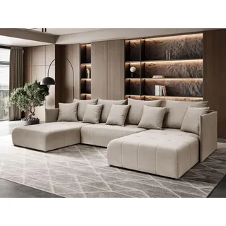 Margaret Hadas24 Ecksofa U Form Hanna 348x188 cm mit Schlaffunktion Bettkasten, Couch, 5 Sitzer Bettzeugablage Big Sofa Eckcouch, Schlafsofa capuccino - Braun