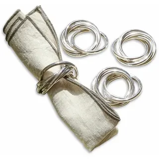 Loberon Serviettenring 4er Set Limche, silber | Hochwertiges Messing, Klassisch schlichtes Design, Edler Silberglanz
