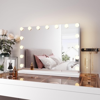 SUNXURY Hollywood Schminkspiegel mit Beleuchtung 58 x 45,5 cm Dimmbar Kosmetikspiegel 3 Farbmodi Touch Steuerung Tischspiegel Make up Spiegel Schminkspiegel für Schlafzimmer