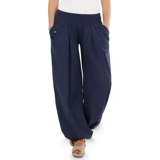 malito more than fashion Haremshose malito Damen Pumphose mit Zierknöpfen 23245P Sommer Aladinhose Freizeithose locker & lässig Einheitsgröße blau 34 - 40