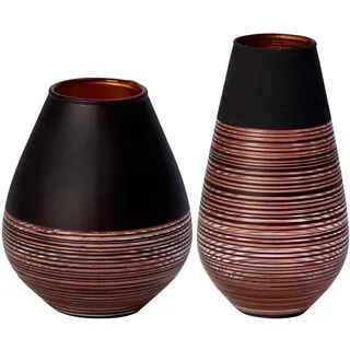 Villeroy & Boch Manufacture Swirl Vasen-Set Soliflor 2-teilig, Kleine und große Vase für mittelgroße Blumensträuße, 12 cm / 18 cm, Kristallglas, Schwarz-Bronze