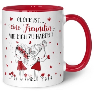 GRAVURZEILE Tasse mit Spruch Glück ist eine Freundin, - Persönliches Geschenk für Freundinnen - Rot rot