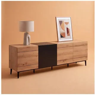 Newroom Sideboard Wildeiche 200 cm, Wildeiche Sideboard Vintage Industrial Highboard Anrichte Wohnzimmer braun