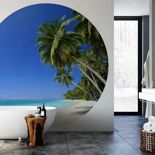 K&L Wall Art Vliestapete »Runde Vliestapete«, Palmen am Strand Sand Meer, mehrfarbig, matt - bunt