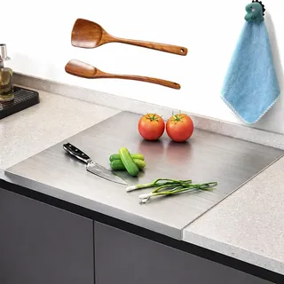 Edelstahl Schneidebrett, Arbeitsplatte Knetbrett Edelstahl, Schneidebrett mit Anschlagkante, Spülmaschinenfest Für Kneten,Schneiden & Backen Küchenplatte mit Anschlagkante (40 x 50 cm)