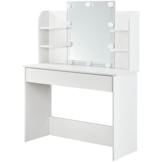Juskys Schminktisch Bella 108 x 40 x 140 cm in Weiß mit Spiegel, LED, Schublade & 4 Ablagefächern