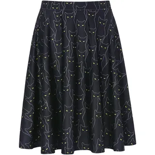 HDE Röcke für Damen – Midirock, Skaterrock, knielang, hohe Taille, lustige Drucke, Schwarze Katzen, X-Groß - XL