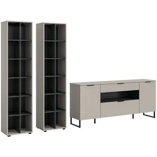 Newroom Wohnwand Kaschmir 305 cm, Wohnwand Kaschmir Modern Wohnzimmerschrank TV Wand Wohnzimmer Schra... grau