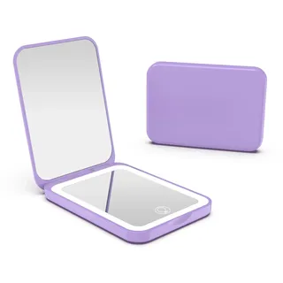 Kintion LED Taschenspiegel, 1X/3X Reisespiegel mit licht, Wiederaufladbarer Taschenspiegel, 3 Farbtemperatur Klappbar, Dimmbar, Kleine Handtaschenspiegel für Frauen als Geschenk, Lila