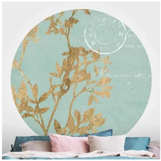 Bilderdepot24 Vliestapete rund Vintage Goldene Blätter Turquoise Stempel Landhausstil, Glatt, Matt, (Vliestapete selbstklebend), Wohnzimmer Schlafzimmer Küche Wandtattoo Motivtapete Klebe Wandtapete grün 75 m x 75 m