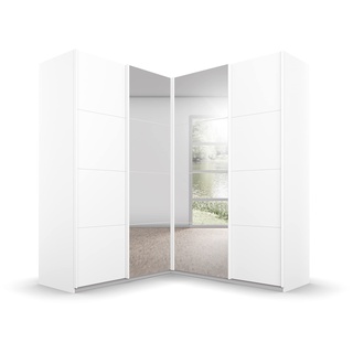 Rauch Möbel Quadra Schrank Eckschrank Schwebetürenschrank, Weiß, 4-trg. mit Spiegel, inkl. 2 Kleiderstangen, 12 Einlegeböden, BxHxT 181x210x187 cm