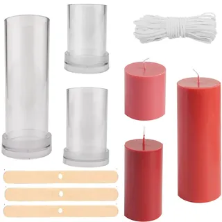 Kerzenform zum Gießen, 3 Größen Plastik kerzenformen mit Baumwoll Kerzendocht and Zentriervorrichtung DIY Handwerk Kerzen Form aus Kunststoff Seifenform für Weihnachten Hochzeit Abendessen
