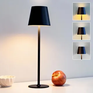 DEELUX LED Tischlampe Kabellos Dimmbar, Akku Nachttischlampe Retro Schwarz | Akku Tischlampe Kabellos,IP44 Wasserdicht USB-C Nachttischleuchte 2700K/3600/5000K,für Restaurant,Schlafzimmer,Büro, Garten
