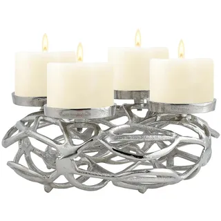 Marrakesch Adventskranz aus Aluminium 30cm rund | Kerzenständer Corone Silber für 4 Kerzen als Weihnachtsdeko innen | Moderne Deko Kerzenhalter Teelichthalter ideal als Aesthetic Herbstdeko