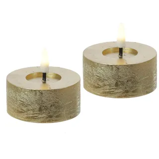 LED Maxi Teelichter Lina Rustik Optik Echtwachs D: 7cm gold 2er Set