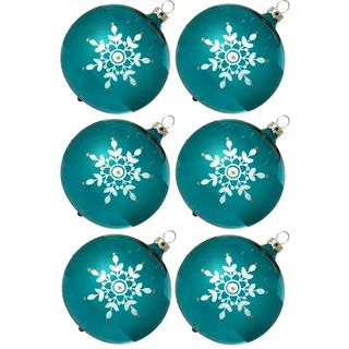 Schatzhauser Weihnachtsbaumkugel Weihnachtskugel-Set Kristallblüten türkis (6 St), mundgeblasen, handdekoriert blau