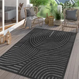 TT Home In-& Outdoor Teppich Wetterfest Balkon Küche Wohnzimmer Boho Skandi Design, Farbe:Dunkelgrau Anthrazit, Größe:60x100 cm