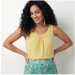 OriginalYou Trägertop Damen Sommer Top Leinenoptik blickdichtes Oberteil mit Innentop Größen von 36 bis 48, Unifarben, Rundhals gelb 40/44