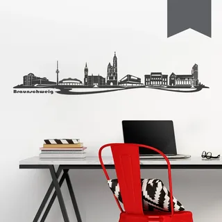 WANDKINGS Wandtattoo - Skyline Braunschweig - 150 x 34 cm - Dunkelgrau - Wähle aus 6 Größen & 35 Farben