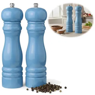 LS-LebenStil Salz-/Pfeffermühle iB Laursen Design Holz Mühlen Set Pazifik Blau 21cm Keramikmahlwerk, (2 Stück), Gewürzmühle grobes Salz schwarze Pfefferkörner Chili Muskatnuss blau