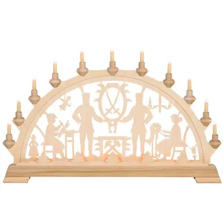 Kunstgewebe Taulin Schwibbogen Taulin Lichterbogen Motiv Erzgebirge, Handarbeit aus dem Erzgebirge beige